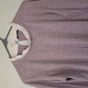 Vila Milano | Wool Blend Mauve Purple Sweater White Pleated Neckline Size XL